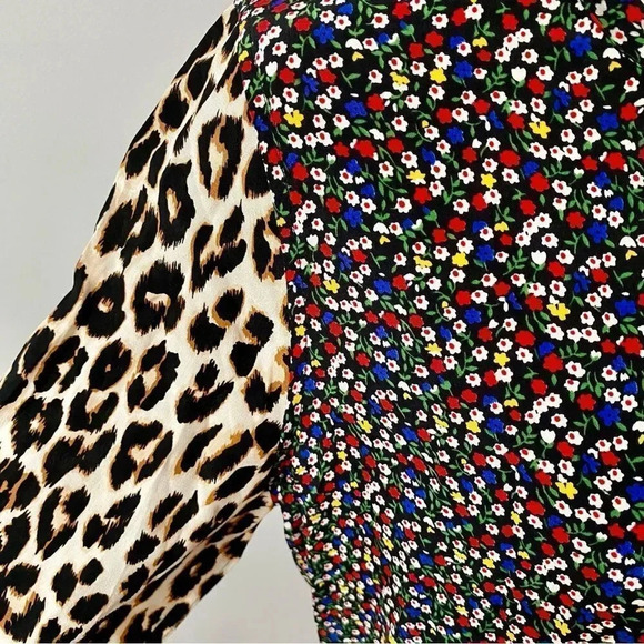 Equipment Liam Silk Blouse Large Floral & Animal Print Contrast Scoop Neck - Picture 5 of 13